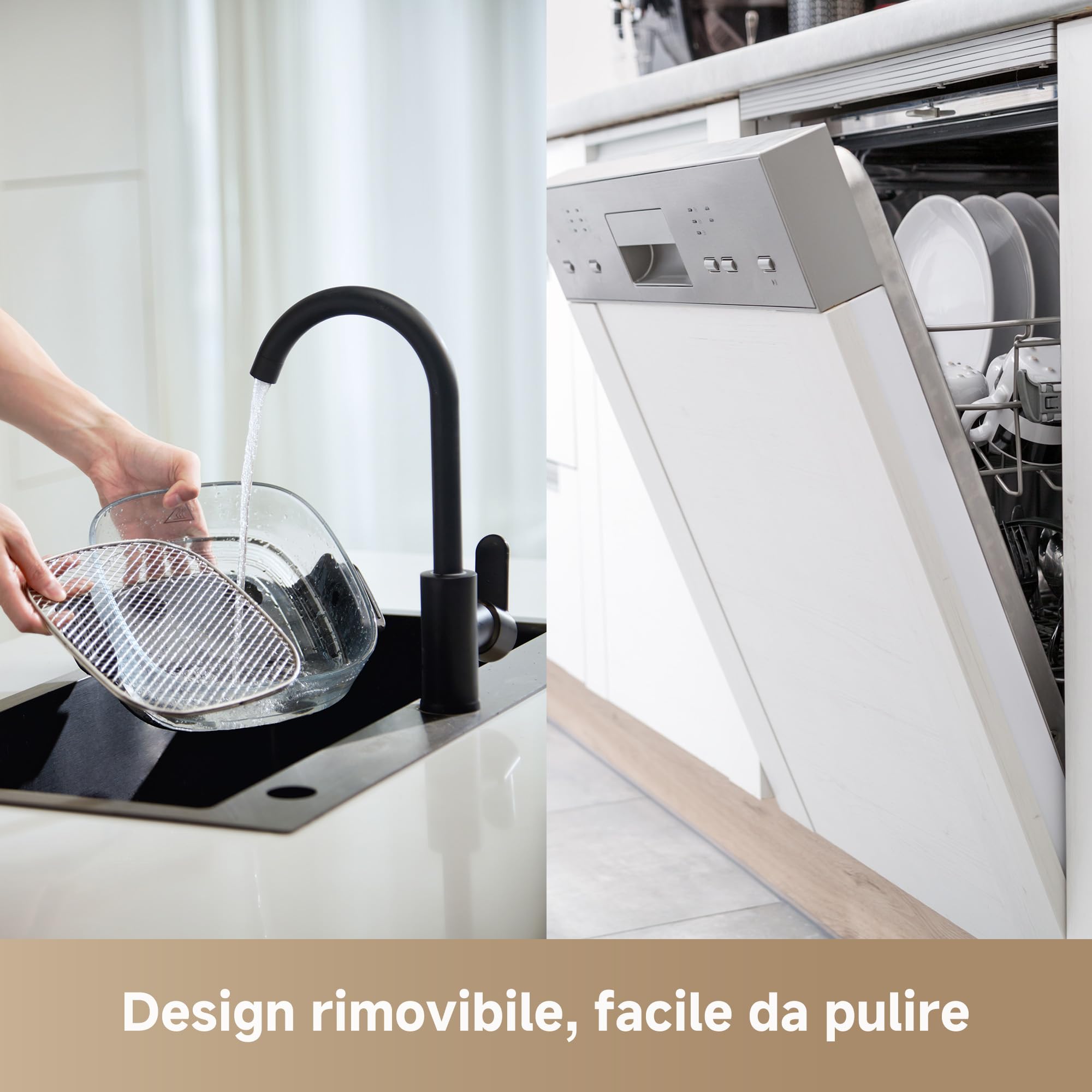 DREAME Tasti 5 in 1 Friggitrice ad aria in vetro portatile, Doppio contenitore (2,5 L + 4,5 L), Vetro borosilicato 6 mm, Circolaz. aria 3D, Lavabile in lavastoviglie, Panoramica 360°, Design modulare