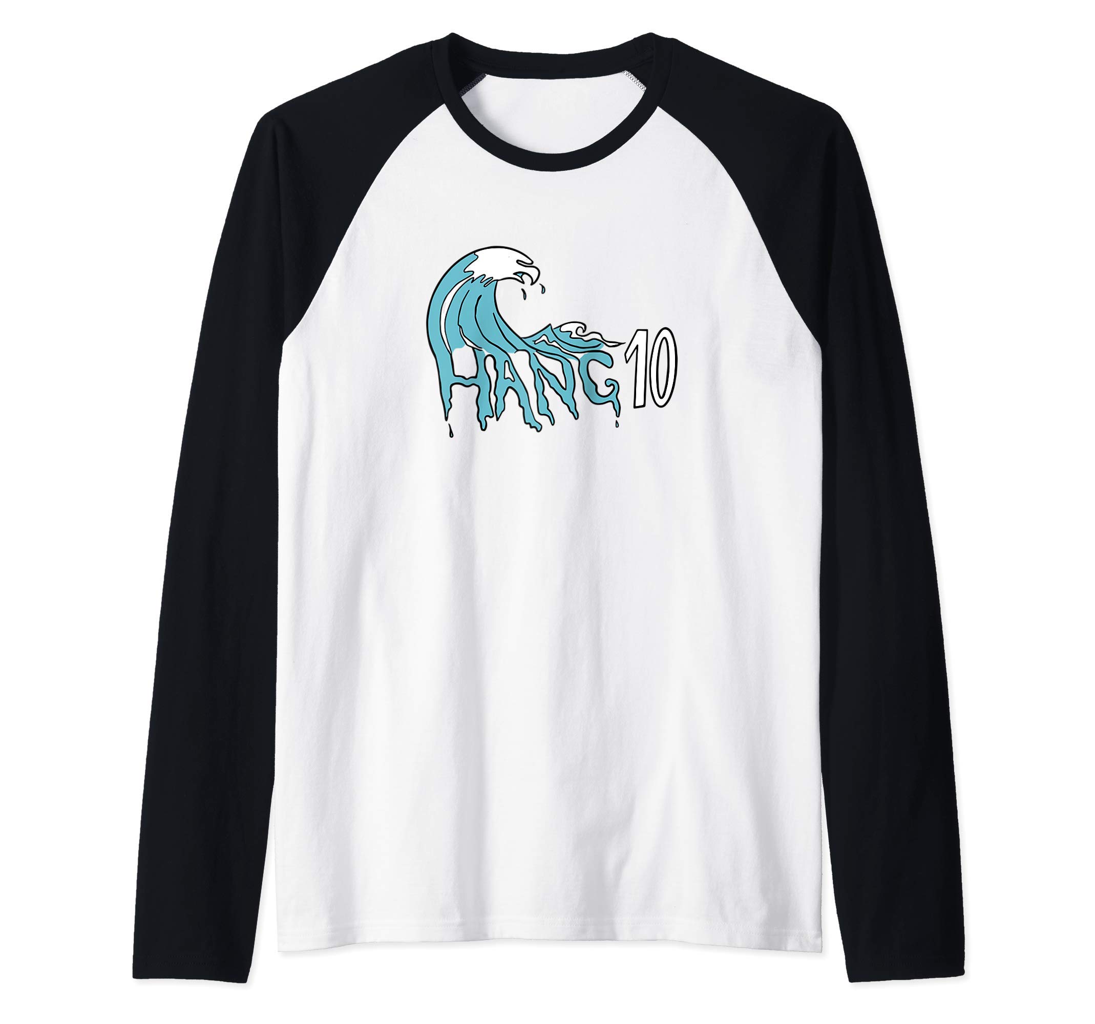 Hang 10 Eagle Surf Wave Retro Beach Raglan Baseball Tee