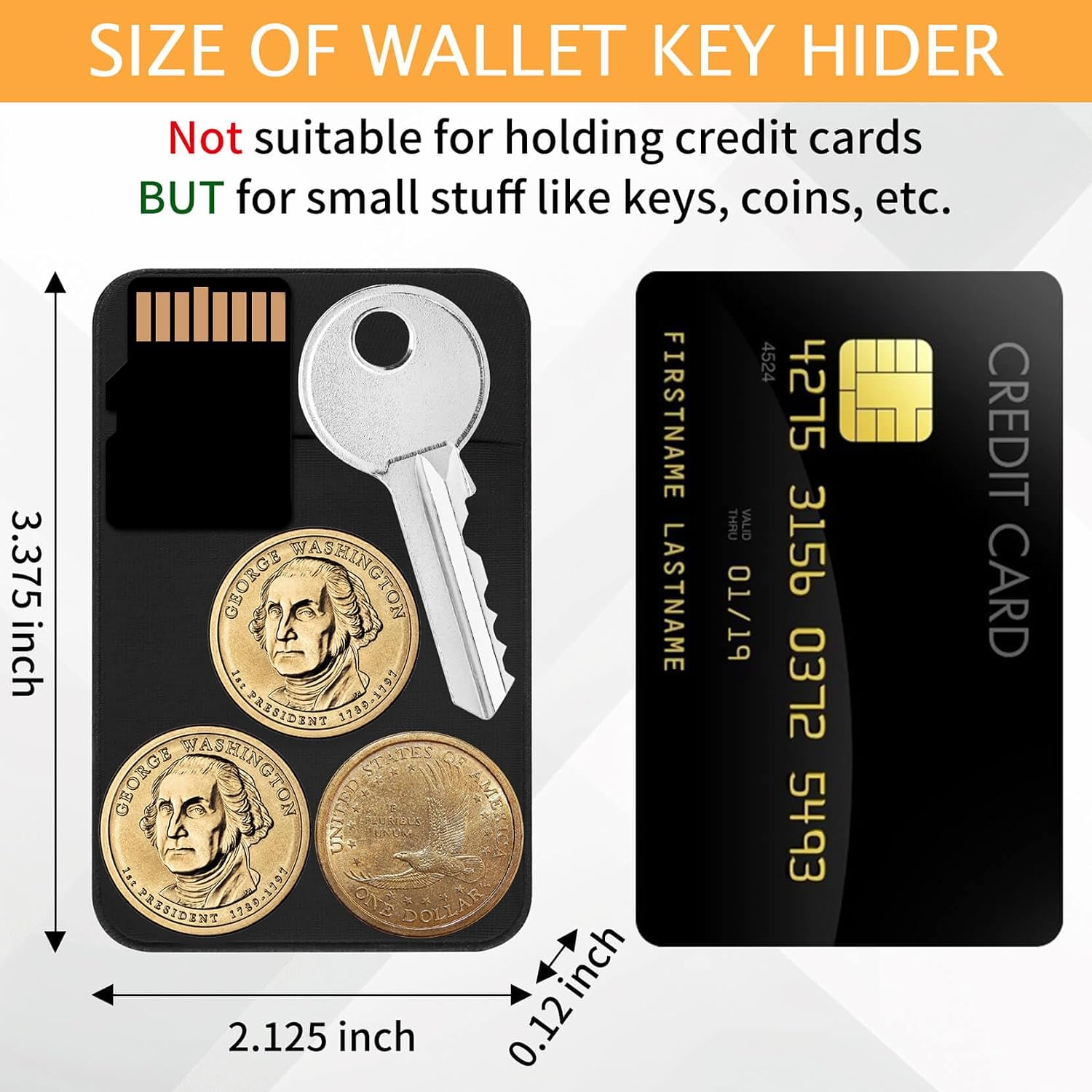 Flat Thin Credit Card Size Key Holder Sleeve - Slim Minimalist Wallet for Men and Women (2-Pack Black)