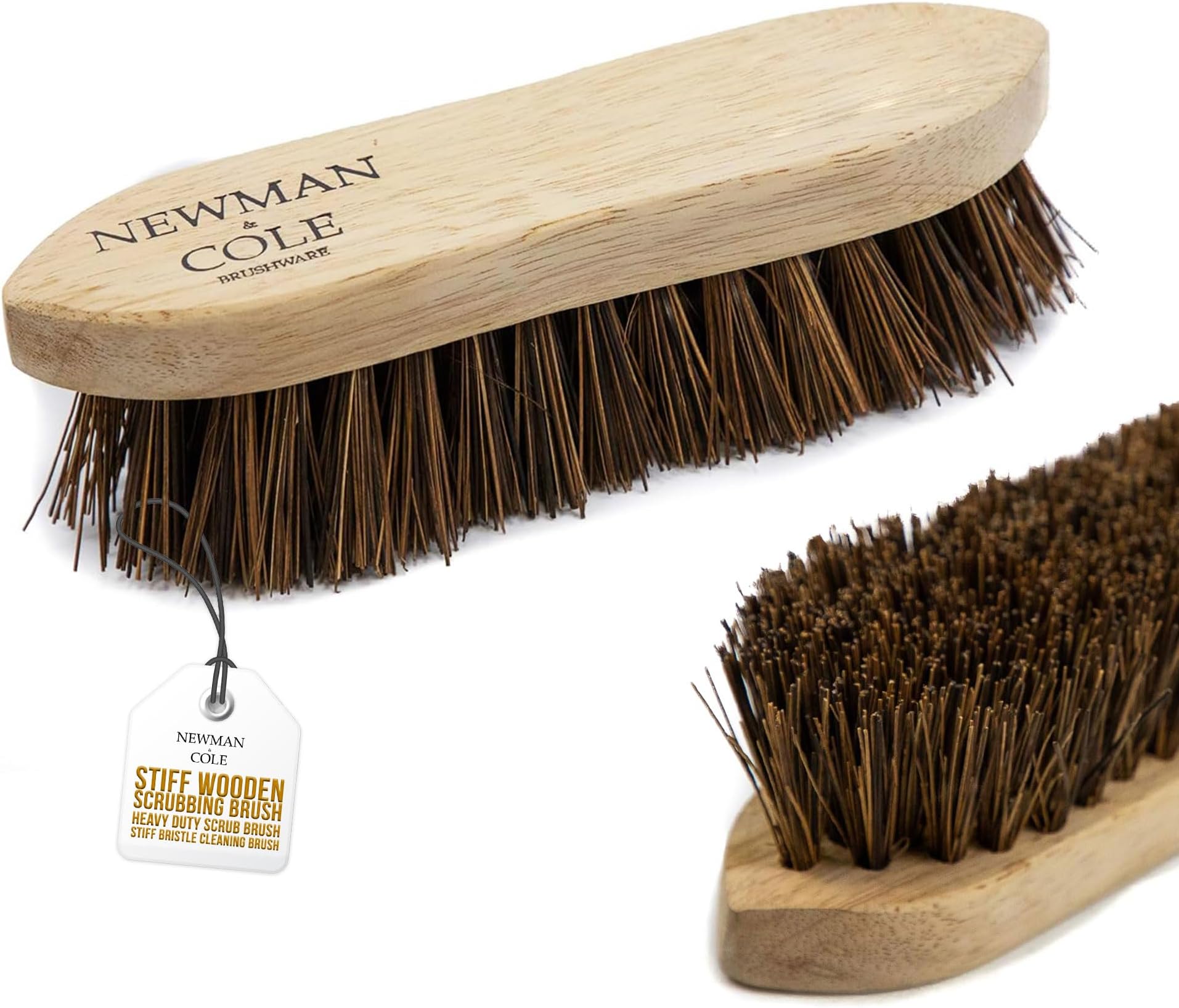 Wooden Scrubbing Brush Heavy Duty H Scrubber with Wood Stock Stiff Natural Bassine Bristles - Ideal Wooden Floor Brush Tile Grout & Boot Cleaner Scrubbing Brush Heavy Duty (1)