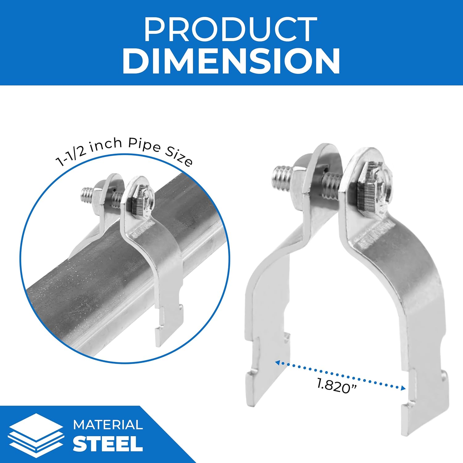 OHLECTRIC Universal Strut Clamp 1-1/2" Secures Rigid/IMC & EMT Conduit & Pipe To Strut, Zinc Electroplate Finish | Support 800 Lbs Load | (5-Pack)