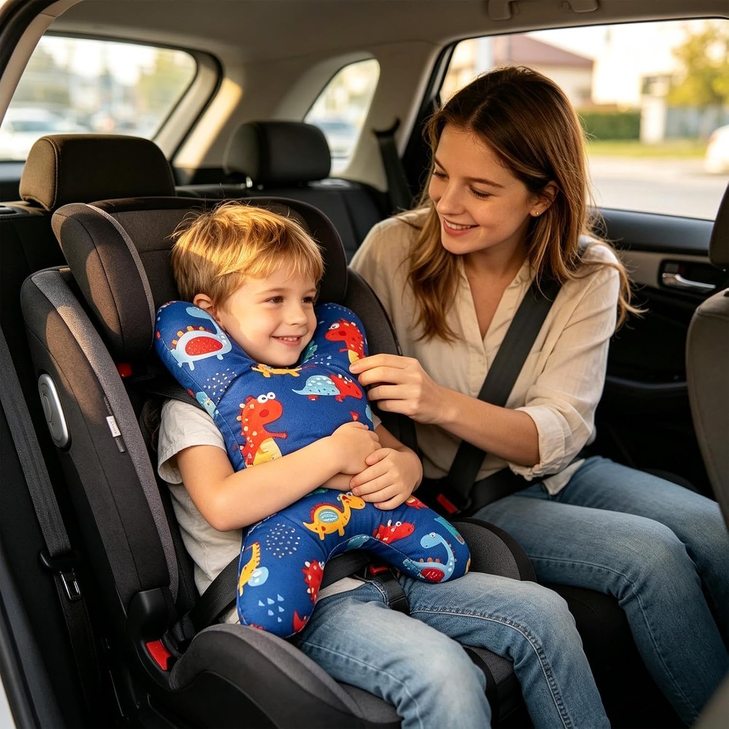H-Shaped Car Pillow, Kids Travel Cushion, Strap Support Pillow, 25.59 Inch