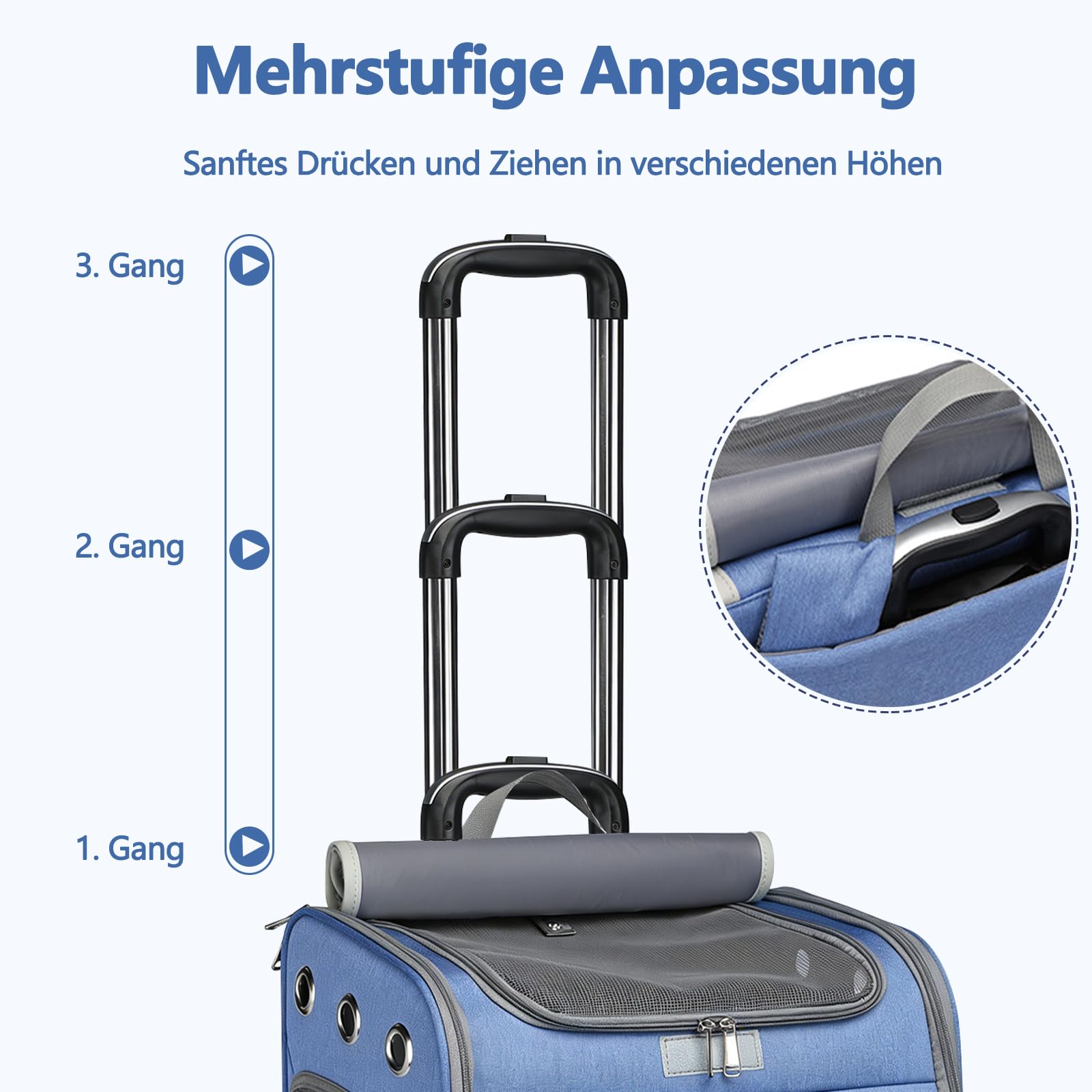Galatée Hunde-Rucksack Mit Abnehmbaren Rollen, Flugtaugliche Hunde-Reisetasche, Haustier-Rucksack Mit Belüftungsfenstern Aus Netzgewebe, Faltbarer Haustier-Buggy(Blau)