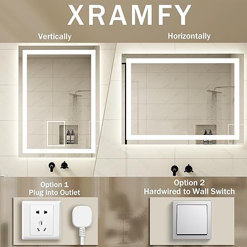 Miniatura 7 de Espejo de baño LED de 30 x 40 pulgadas con luces, espejo de pared con luz delantera y trasera, espejo de tocador de 3 colores con luces, espejo de