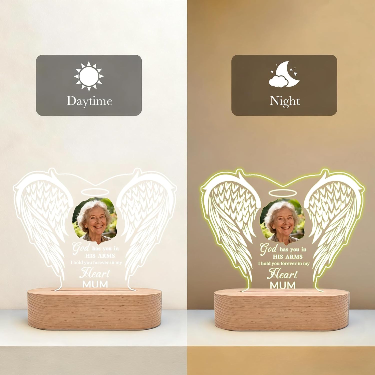 Personalized Memorial Gifts - Custom Angel Wings Memorial Lamp with Photo, Name & Dates, Sympathy Gifts for Loss of Loved Ones, Remembrance Keepsake, Bereavement Gifts in Loving Memory image 2