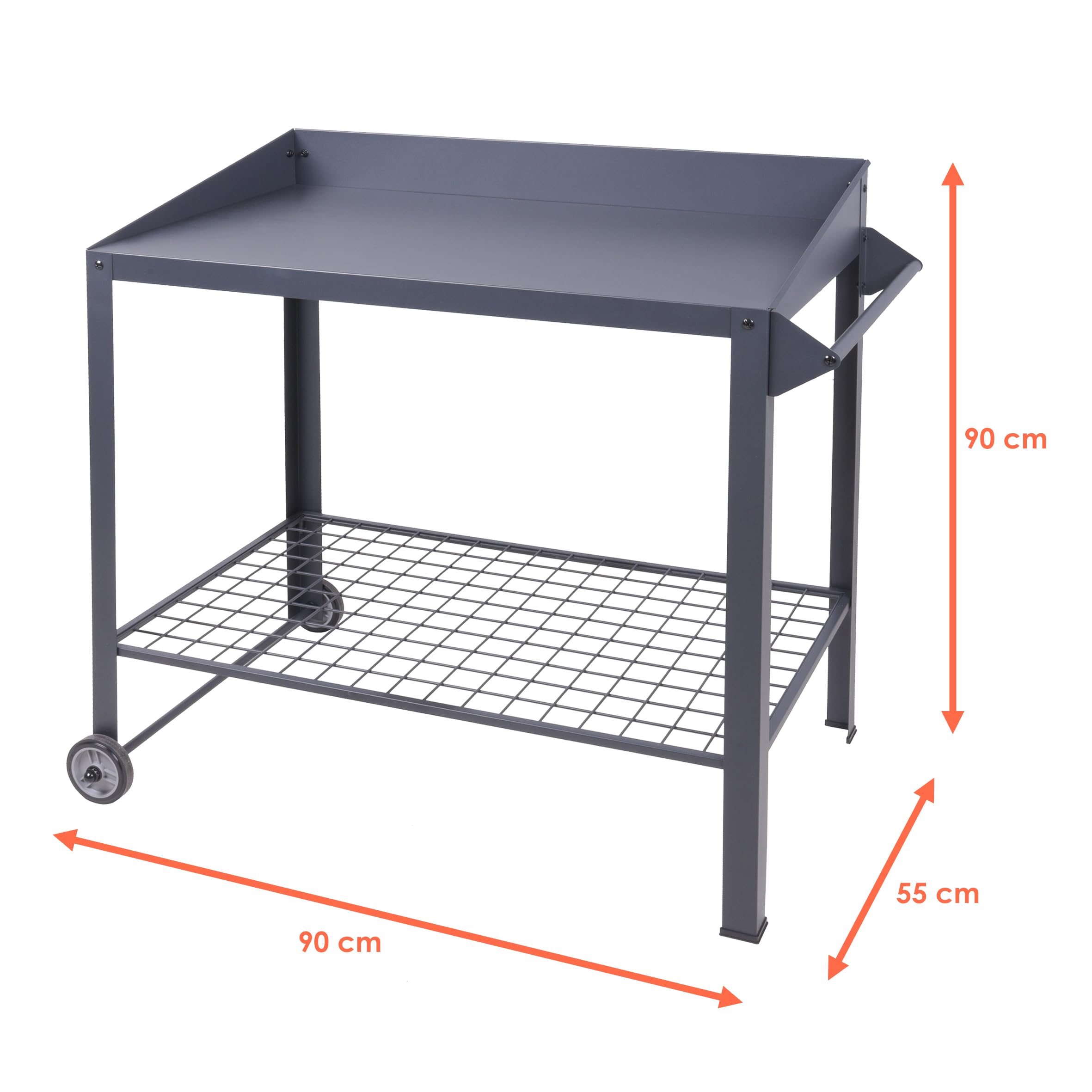 Spetebo Metalowy stół na rośliny na kółkach – 90 x 55 cm – ogrodniczy stół z półką z siatki