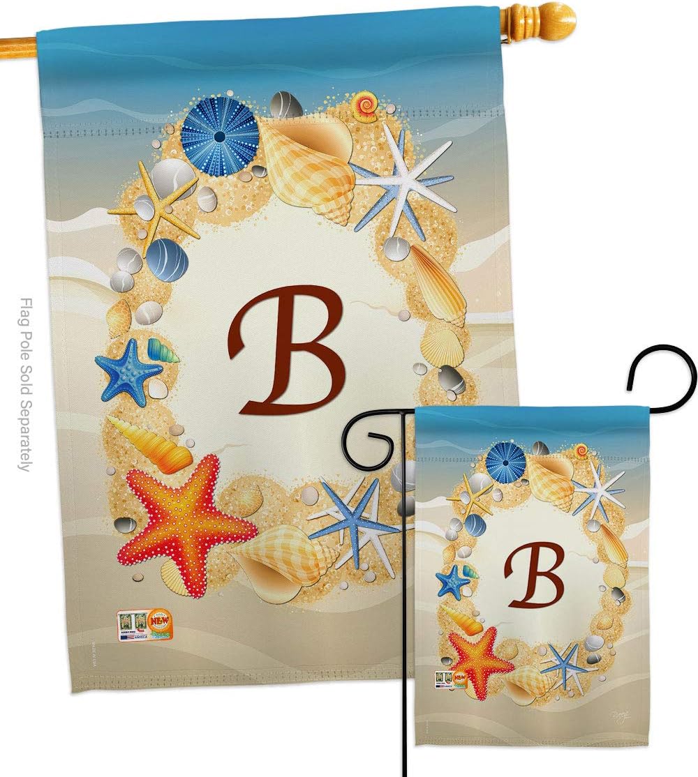 Breeze Decor S130158-BO Summer B Initial Coastal Beach Impressions Decorative Vertical House 28" X 40" Garden 13" X 18.5" Double Sided Flags Set Printed in USA Multi-Color