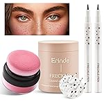 Erinde Natural Freckle Foundation Makeup Kit - Liquid Freckle Pen & Fake Freckles Stamp Air Cushion & Powder Cushion Blush, Long Lasting Waterproof Freckles Tattoo Marker for Natural Sunkissed Makeup