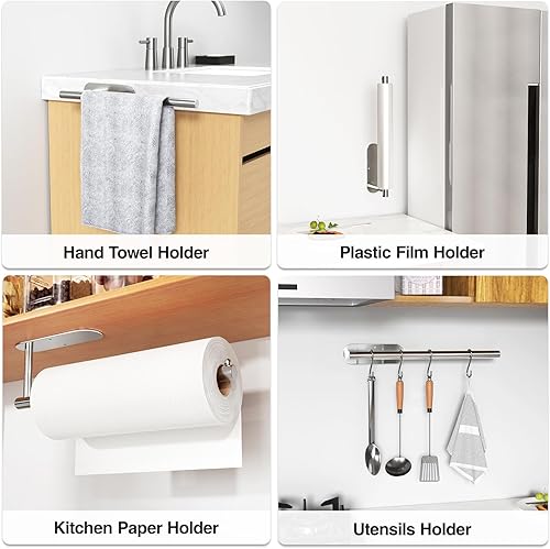 Miniatura 4 de Soporte para toallas de papel, autoadhesivo o perforador, para colgar debajo del gabinete, soporte de pared para cocina, baño, despensa,