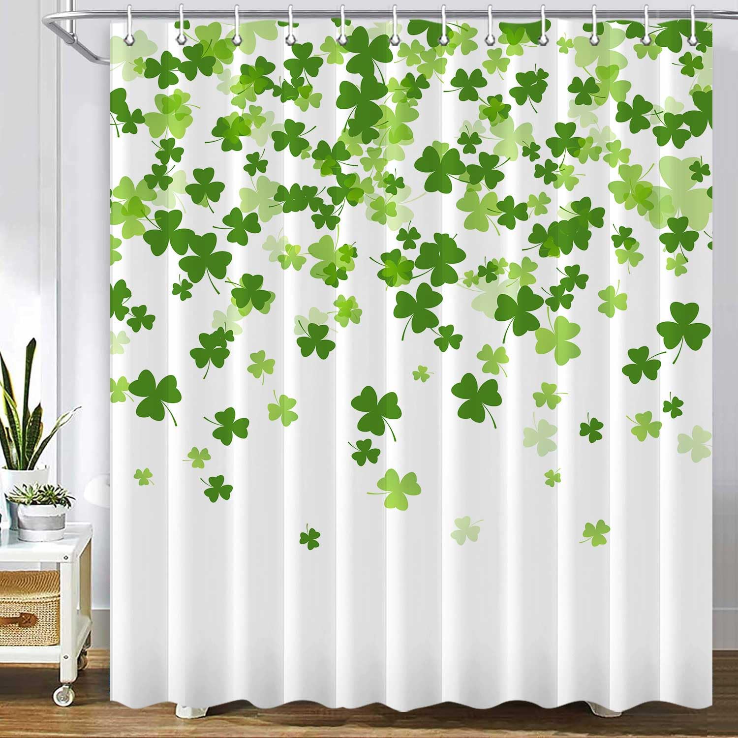St. Patrick's Day Shamrock Shower Curtain Set - Green Lucky Clover Leaves, 72x72 inches