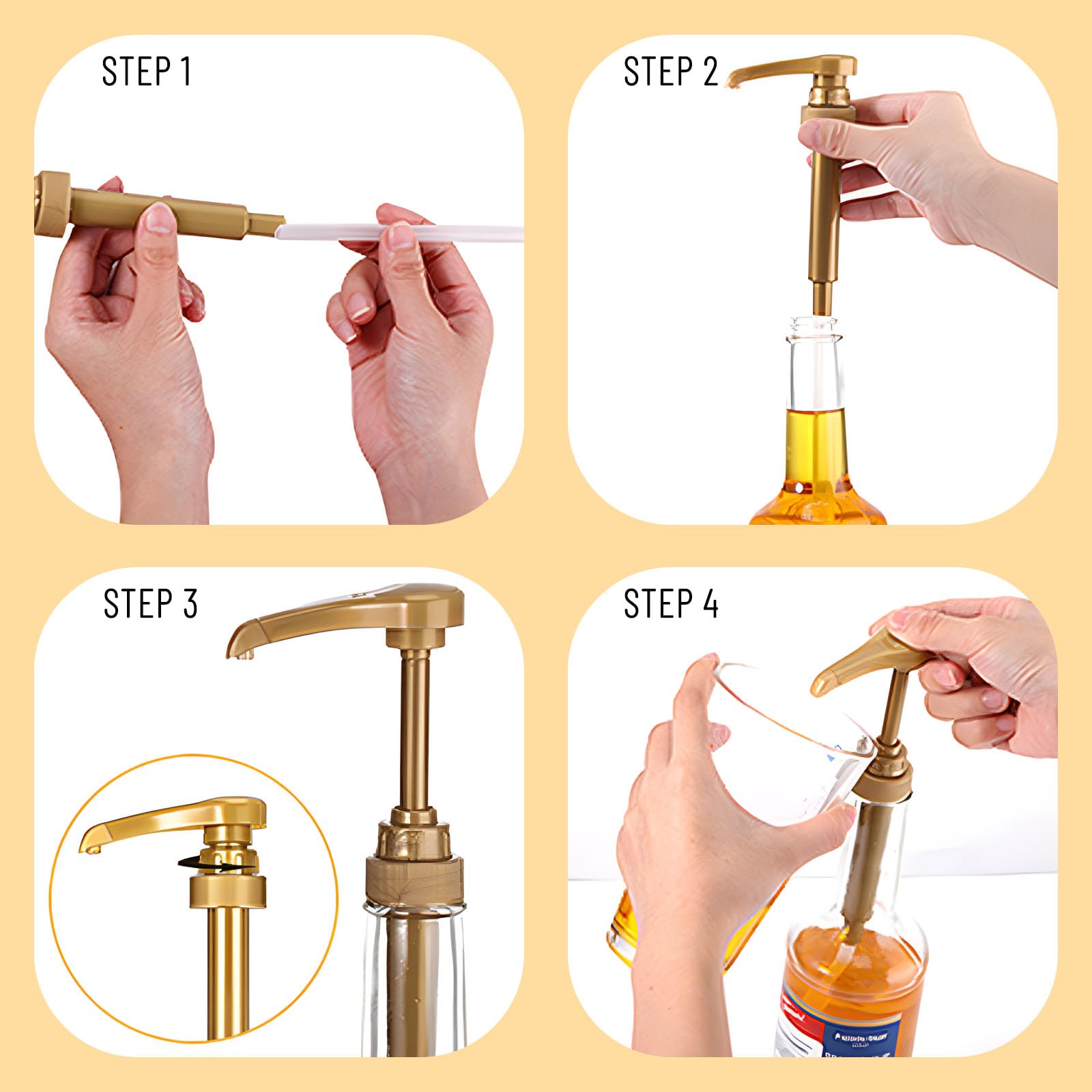 6 Pezzi Pompa per Sciroppo di Caffè Kit, Pompa Dosatrice per Bottiglie da 750ml/25.3Oz, Pompe per Sciroppo, Dispenser Pompa Sciroppo per Bar e Casa (2Dorati+ 2Neri+ 2Bianchi)
