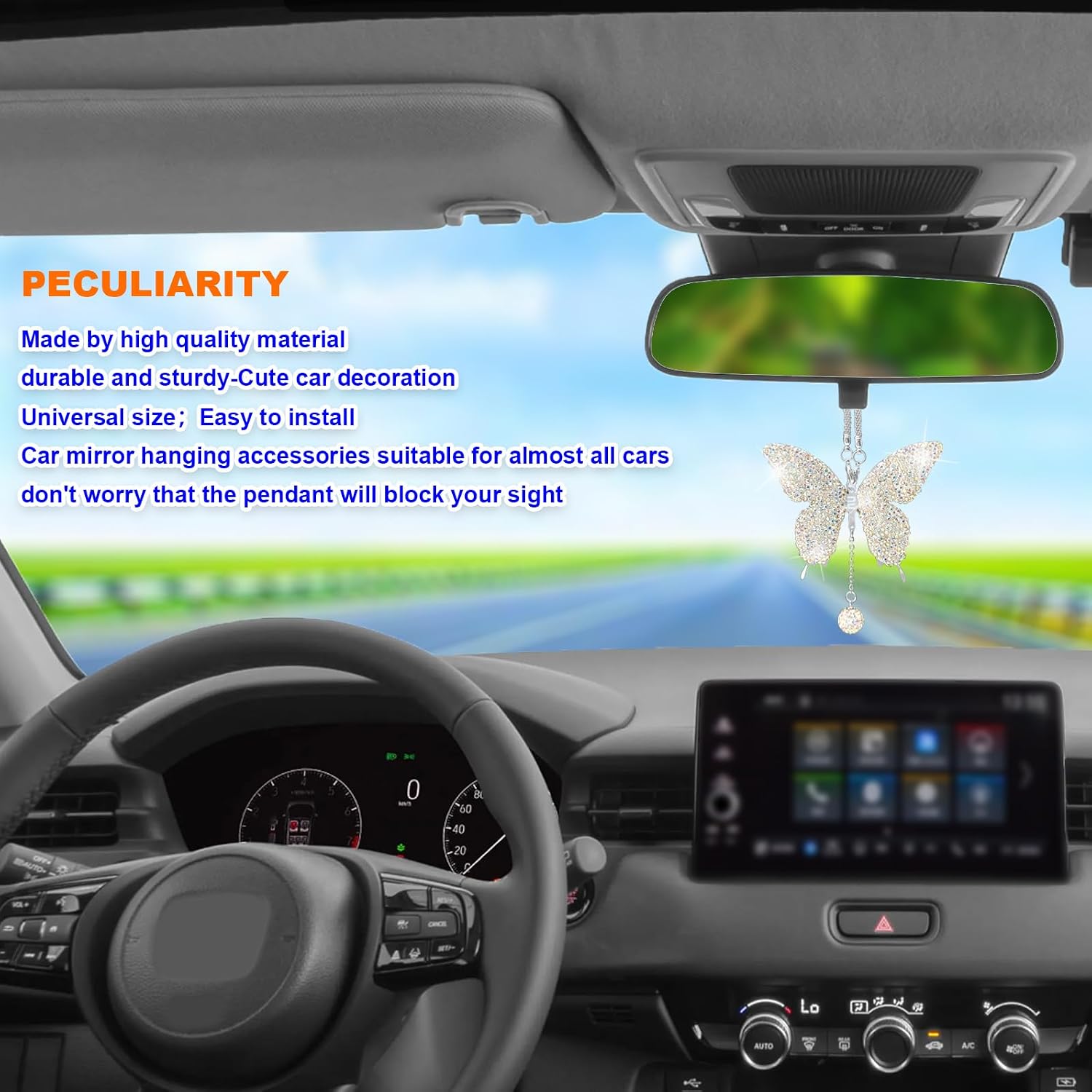 Bling Butterfly Diamond Car Hanging Accessories, Crystal Auto Rear View Mirror Charms, Charms Good Luck Gifts Amulet Ornament Hanging Interio Car Decoration for Women Interior(Colorful) image 4