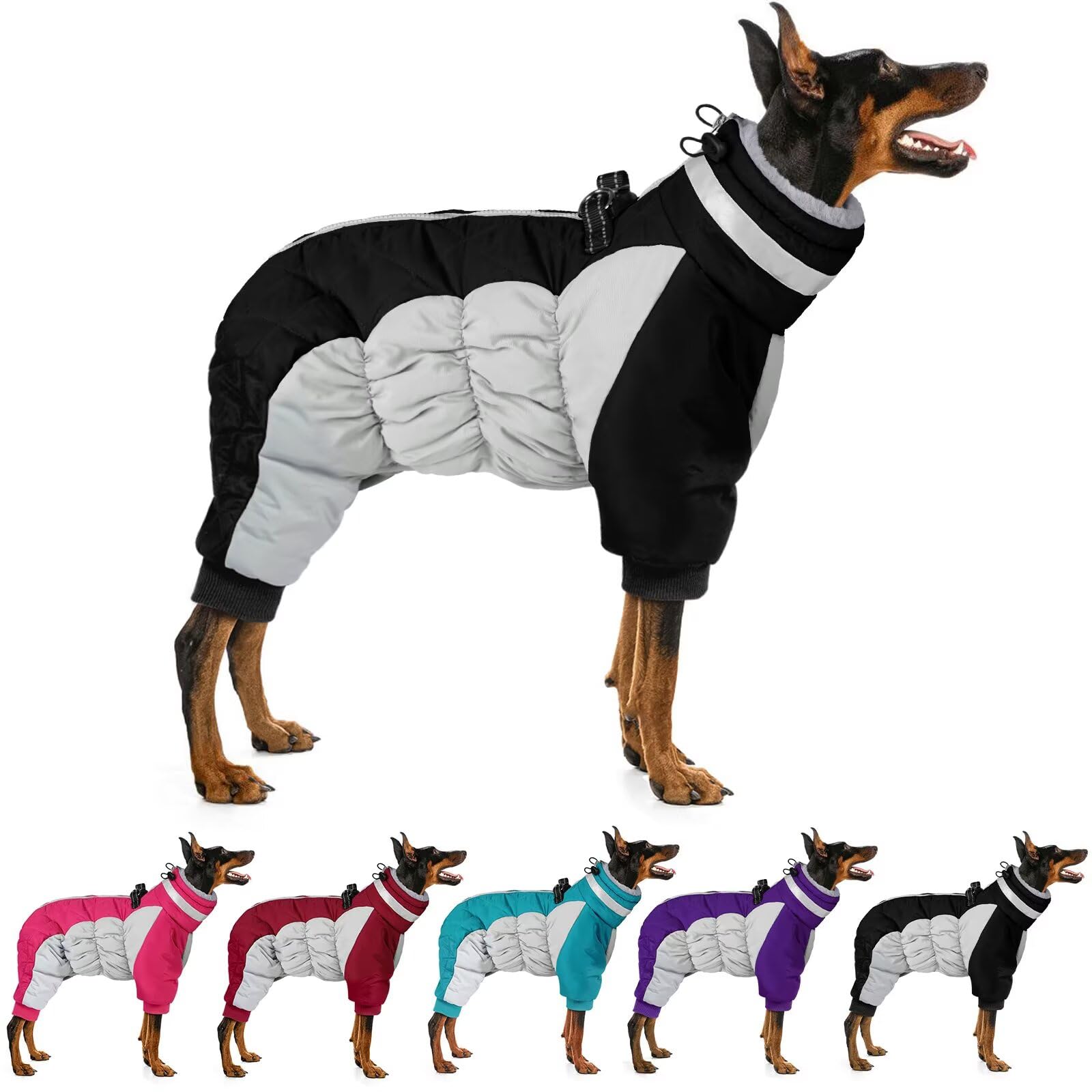 MIGOHI Abrigo de cuerpo completo para perro, abrigo de invierno cálido reflectante con arnés, chaqueta de forro polar de cuello alto para perros pequeños, medianos y grandes, traje de nieve