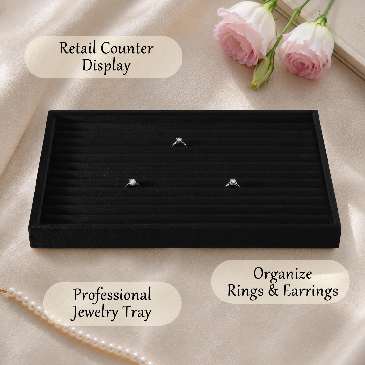 Ring Display Tray, Velvet Jewelry Trays,Premium Ring Organizer,Luxury Stud Earring Organizer,Black Jewlery Organizer
