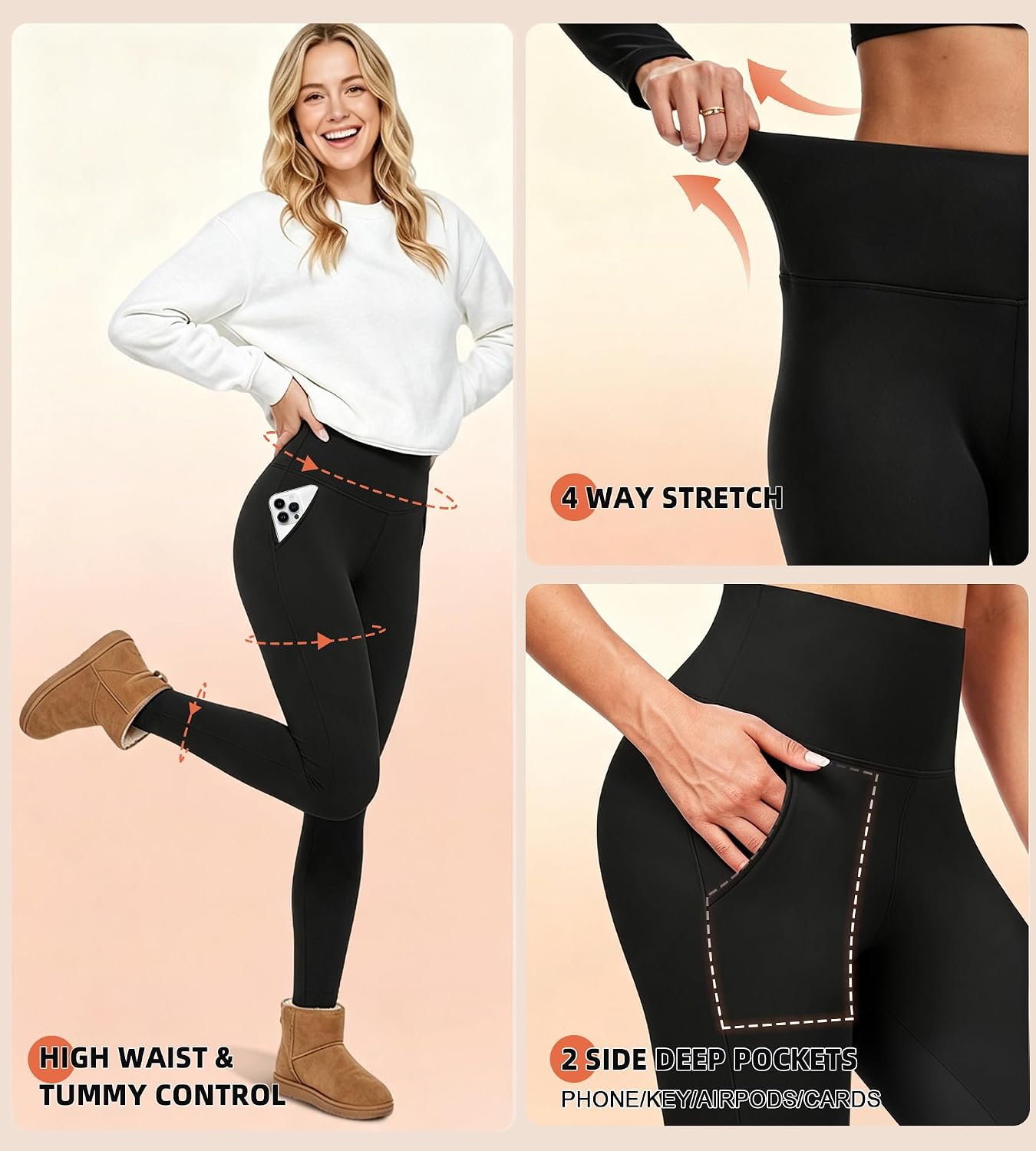 Diu Life 3 Pack Fleece Lined Leggings for Women Thermal Tummy Control High Waist Running Tights Winter Workout Yoga Pants image 4