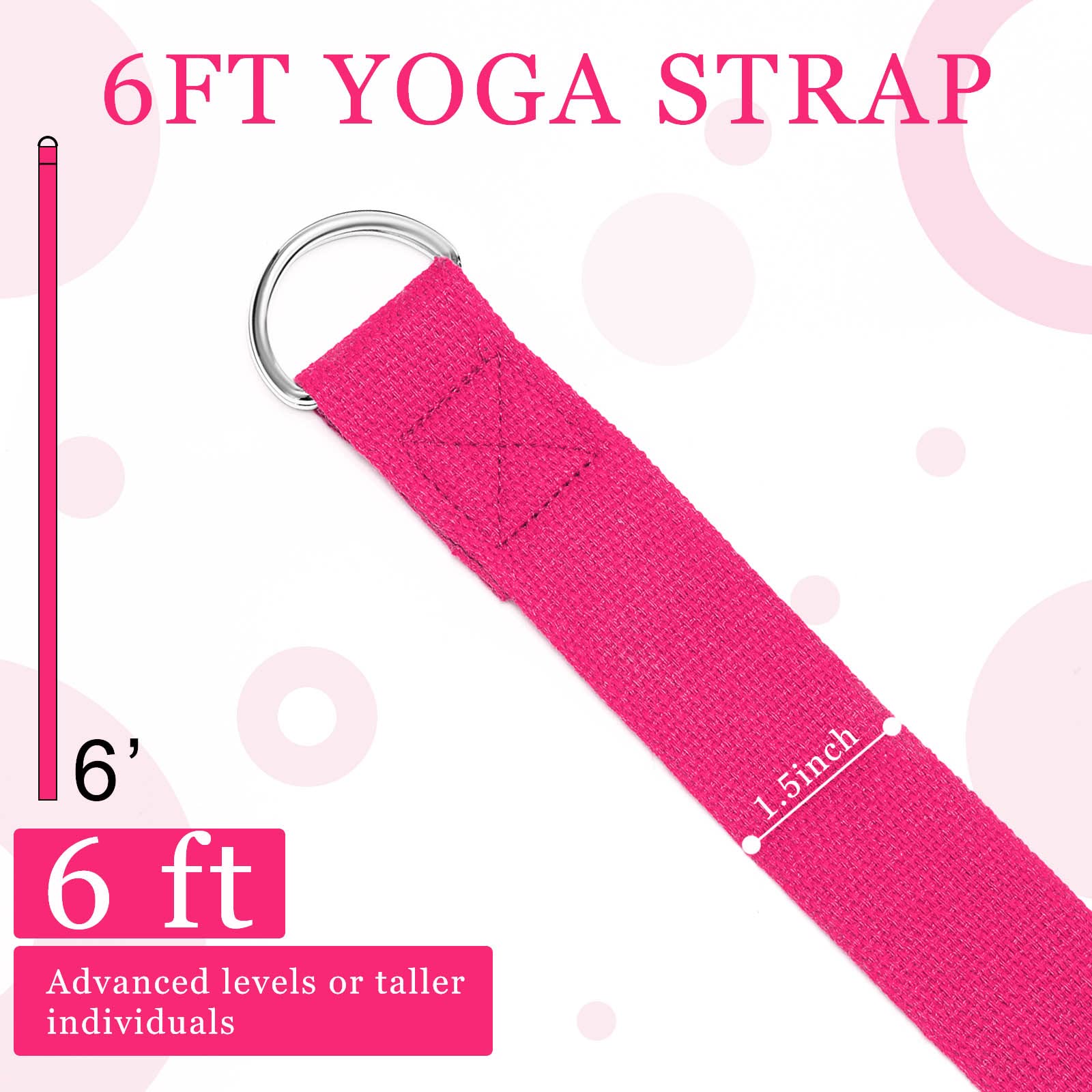 Leyndo Yoga-Gurt, Stretching, Pilates, Übungen, verstellbare Riemen, 1,8 m, nicht elastisch, Yoga-Gürtel mit verstellbarer D-Ring-Schnalle für Pilates, Fitnessstudio, Workout, Fitness, 24 Stück (Rose)