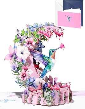 Hummingbird Pop Up Mothers Day Card - Hummingbird 3D Birthday Card, Thank You Greeting Card, Spring Themed Easter Card, All Occasion for Wife Mom Mother Wife Grandma Women Daughter
