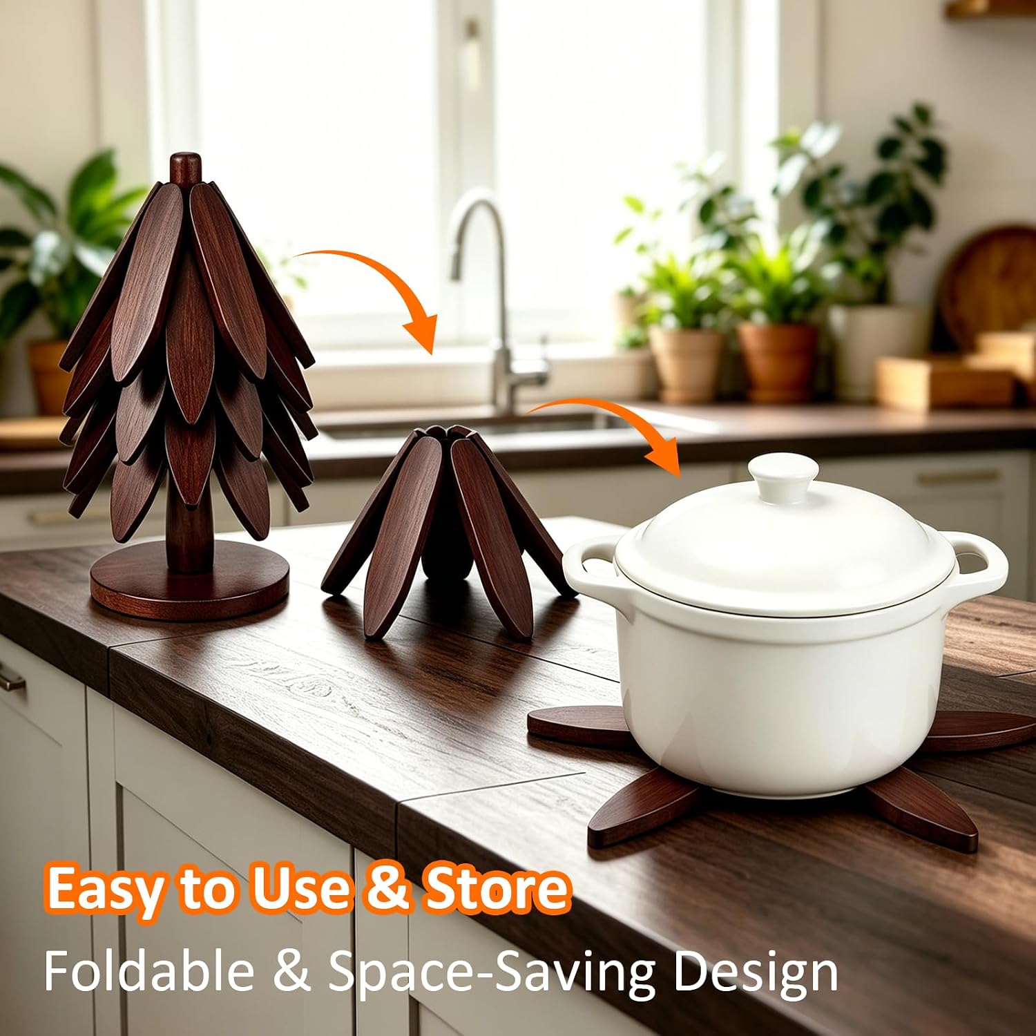 Wooden Tree Trivet Set, Foldable Heat Resistant Coaster