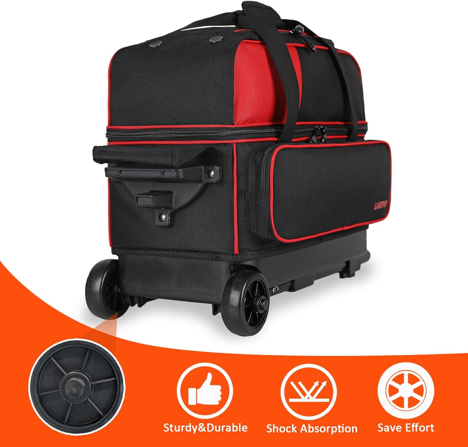 LARIPOP Dual Roller 2-Ball Bowling Bag, Featuring a Separate Large Shoe Compartment Capable, a 3-Section Telescopic Handle that Extends Up to 40