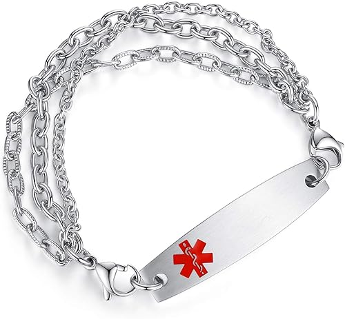 Miniatura 227 de Brazaletes de alerta médica ajustables de 7.5" a 9" para mujer/hombre, de acero inoxidable, intercambiables
