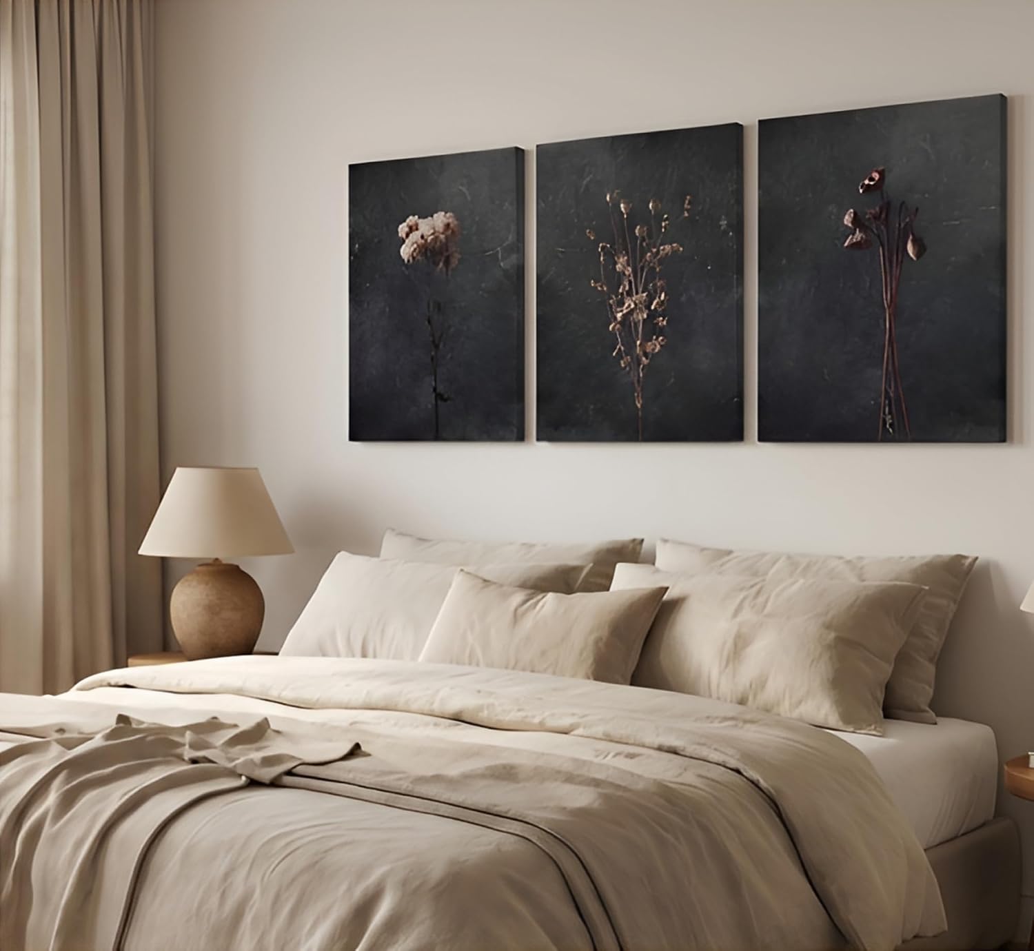 FTQYQLD Dried Flowers Canvas Wall Art, Dark Moody Botanical, 12x16in image 3