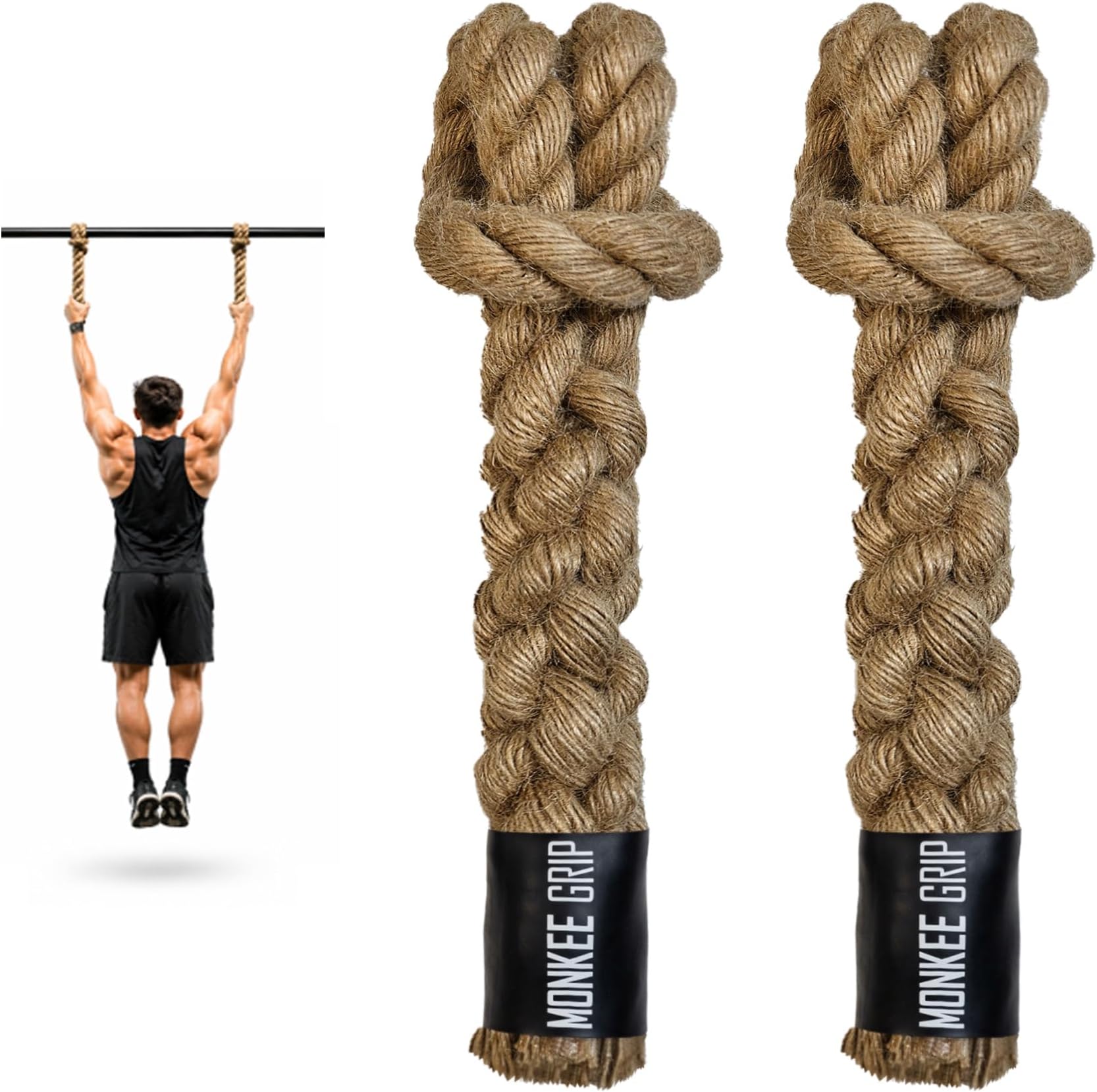 Monkee Grip Original Rope Grips – Enhance Grip Strength & Endurance, Versatile Fitness Accessory for Dumbbells & Barbells, Pull Up Bars Durable & Comfortable Design