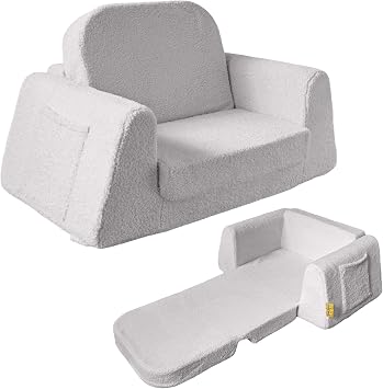 BanaSuper Kids Sofa, 2-in-1 Convertible Toddler Chair, Comfy Flip Out Bed for Children, Plush Kids Couch & Armchair, Extra Sturdy with Wide Base, Machine Washable Cover, Gift for Boys Girls, Grey