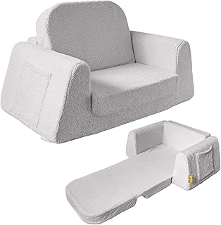 BanaSuper Kindersofa Ausklappbar, Kinder Faltsofa 2-in-1 mit Schlaffunktion, Spielsofa für Kinderzimmer & Reise, EN71 Geprüft Kindersessel, Geschenk für Jungen Mädchen (Grau)