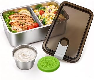 Microwavable Stainless Steel 304 Lunch Box for Adults - 1250ML Bento Box with Removable Compartment & Leakproof Condiment Container, BPA/BPS-Free, Dishwasher Safe for Healthy Meal Prep, Office