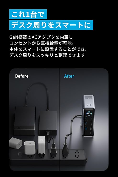 Anker Prime Docking Station 14-in-1, Dual Display, 160W USB-C Upstream Port with USB PD Up to 100W Output with Built-in GaN AC-DC Power Supply, 10Gbps High Speed Data Transfer, 4K 60Hz, HDMI 2.0