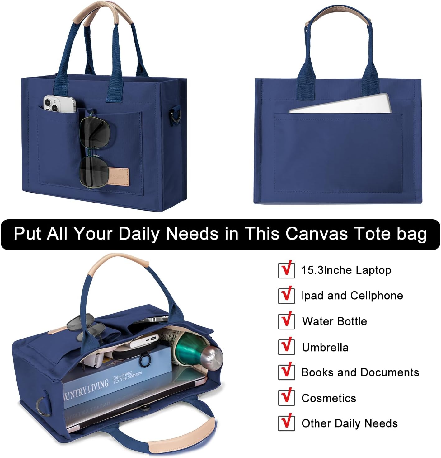 Canvas Tote Bag for Women Crossbody Work Purse with Pockets Top Handle Handbag Satchel Bags for Travel Nurse Teacher - Image 4