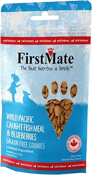 FirstMate Mini Trainer Dog Treats Wild Pacific Fish Meal & Blueberries Limited Ingredient Dog Treats, Grain Free Low Calorie Dry Dog Treats for Training, No Glycerine or Peas 8 oz Bag