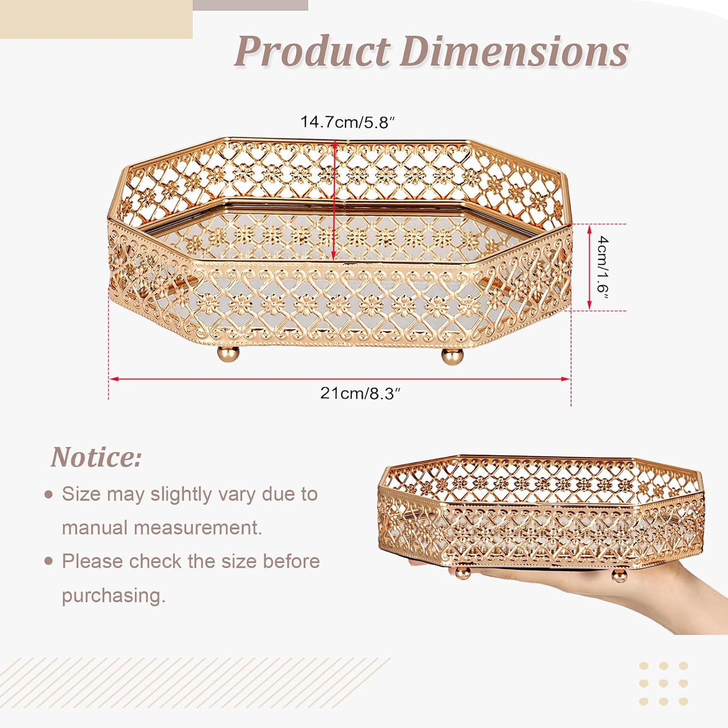 Hipiwe Gold Perfume Tray for Dresser, Ornate Mirrored Makeup Vanity Tray image 3