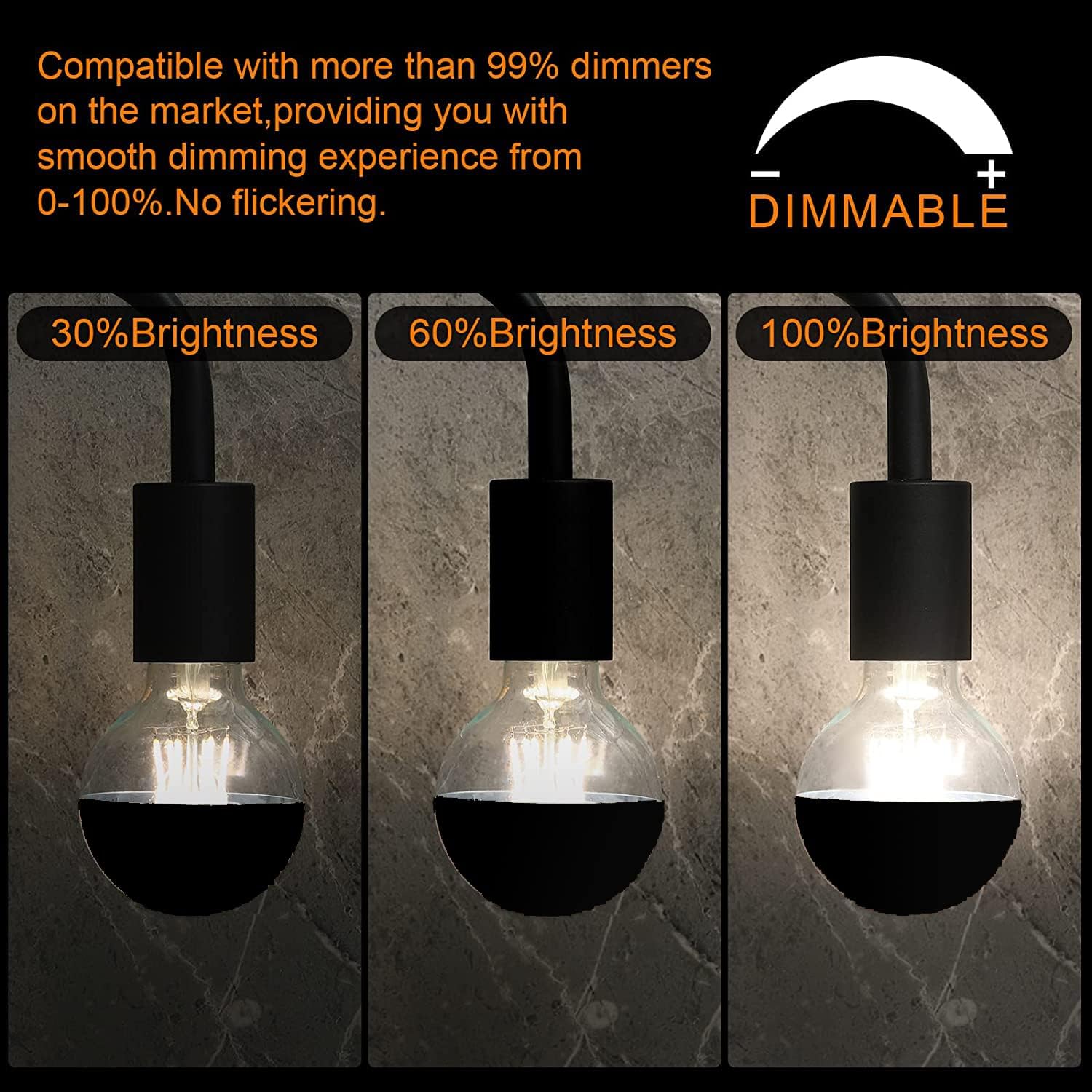 Half Chrome Light Bulb,Dimmable 6W (Equivalent 60 Watt) LED Edison Bulbs,G25/G80 Half Black Dipped,Globe Shape 2700K Warm White,Decorative Light Bulb CRI 90+ E26 Base Pack of 4 (Black)