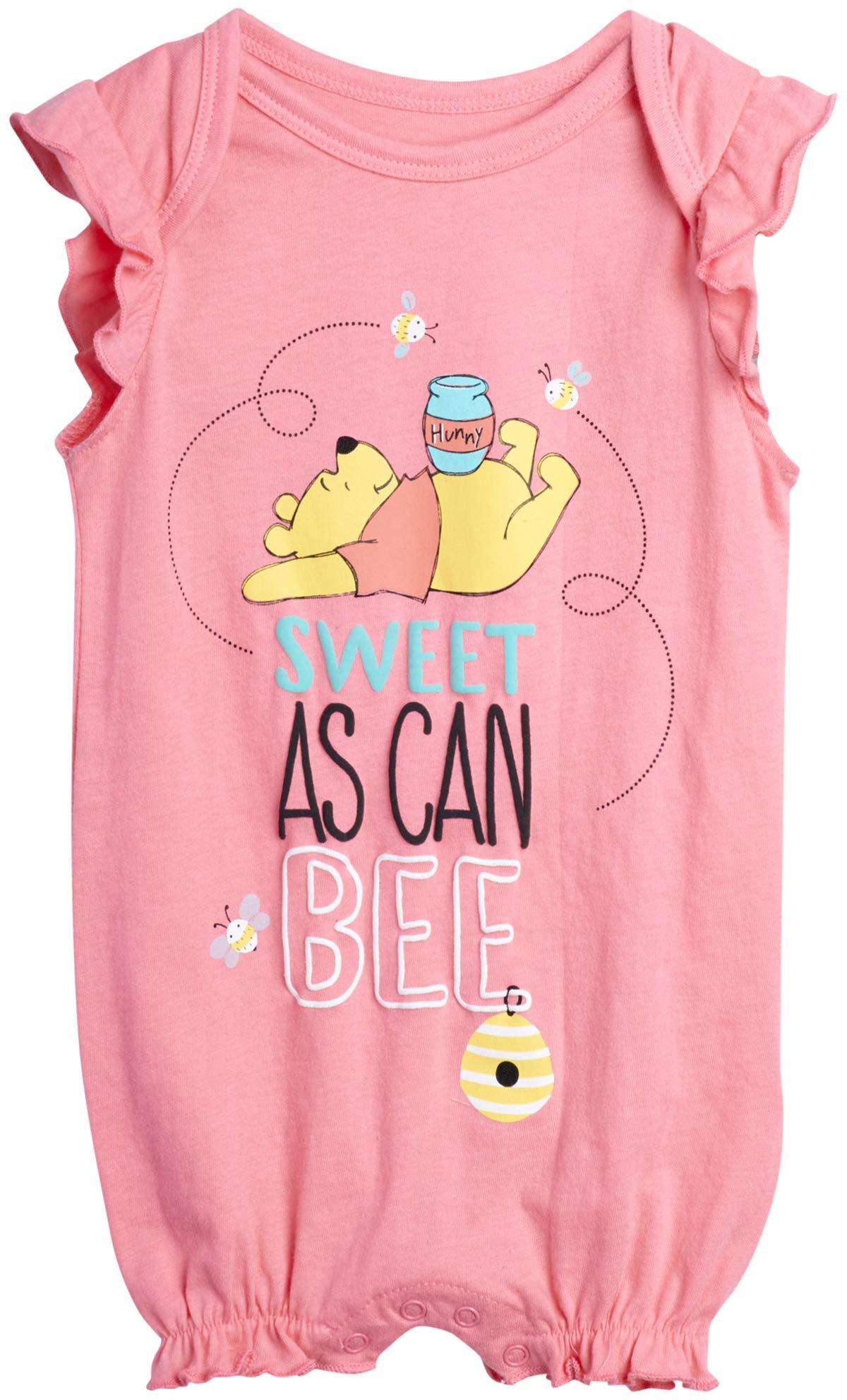 Disney Baby Girls Romper 2 Pack: Minnie Mouse Ruffle Sleeve Romper (Newborn/Infant), Size 0-3 Months, Sweet As Can Be Pink Pooh/White Multi Pooh