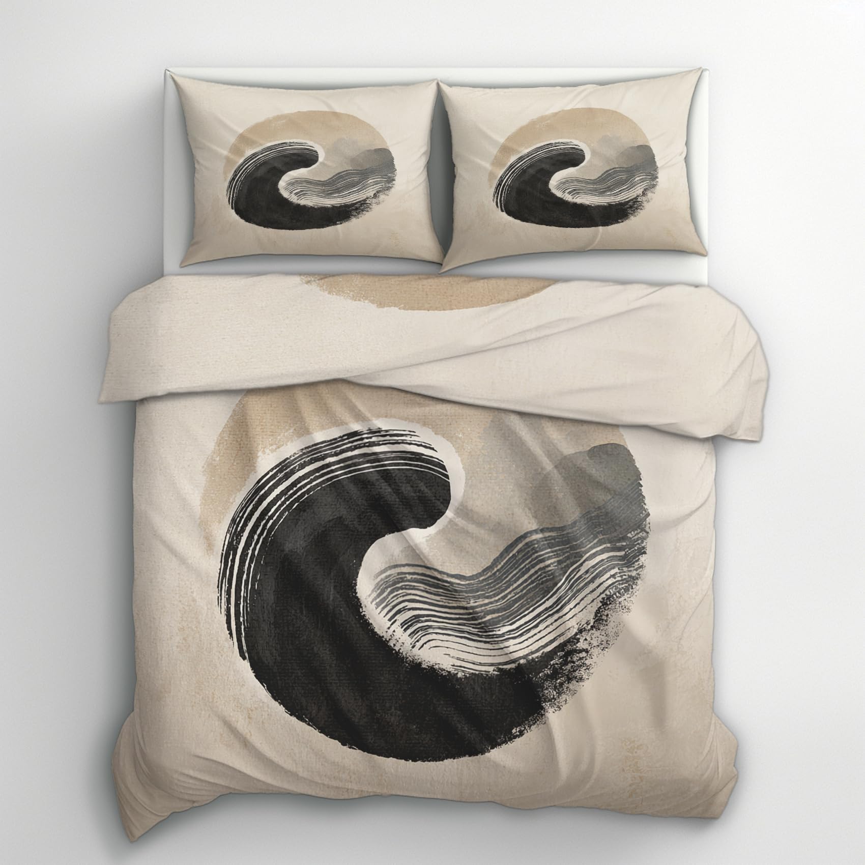 Housse de couette 220x240 fermeture éclair et parure de lit zen en microfibre