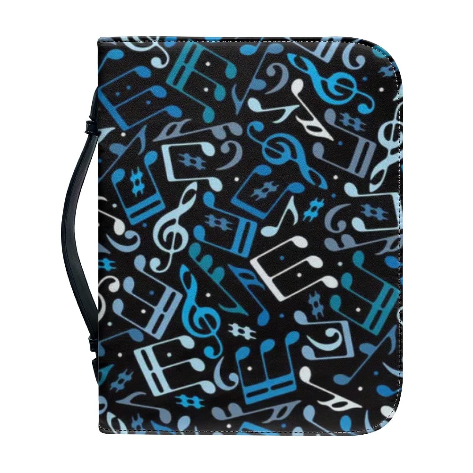 Kuiaobaty Music Notes Print Book Cover with Handle, PU Leather Notebook Cover Slashproof Carrying Book Case with Zipper — image 1