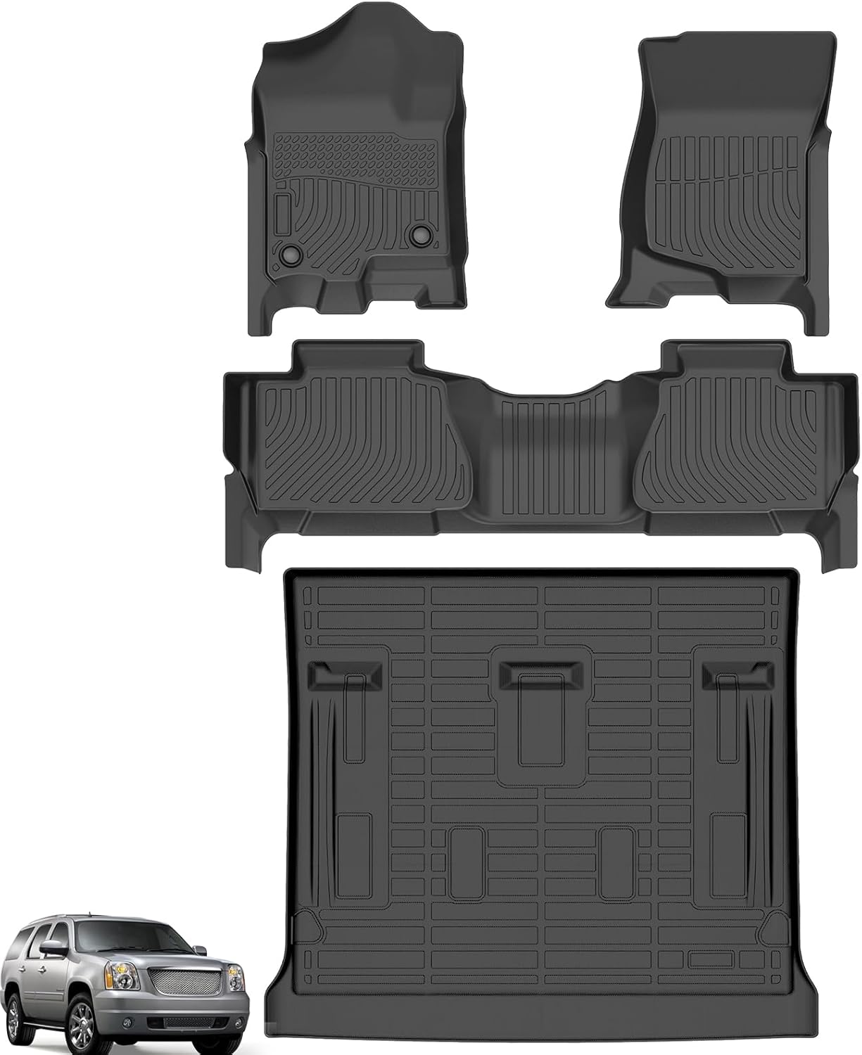 Custom Fit TPE Floor Liners & Cargo Liner for 2007-2014 Chevy Tahoe & GMC Yukon Bench - All-Weather, Non-Slip Protection