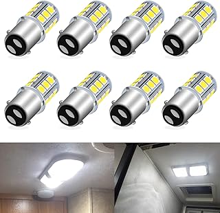 UNXMRFF - 1142 BA15D RV LED Light Bulb White, 1076 1178 1176 LED Bulb Super Bright 5050 18-SMD LED Replacement for 12V RV Interior LED Light/Trailer/Boat/Motorhome Camper Light Bulbs, Pack of 8