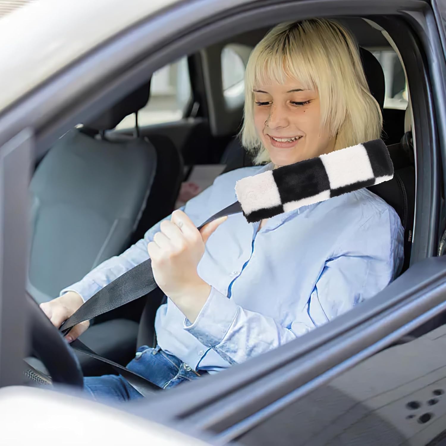 Gatuida 2 Pcs Decorate Comfortable Seats Strap Covers Pads Shoulder Strap Shoulder Strap Cushion Checkered Belt Cover Protector Car Seats Strap Cover Soft Seat