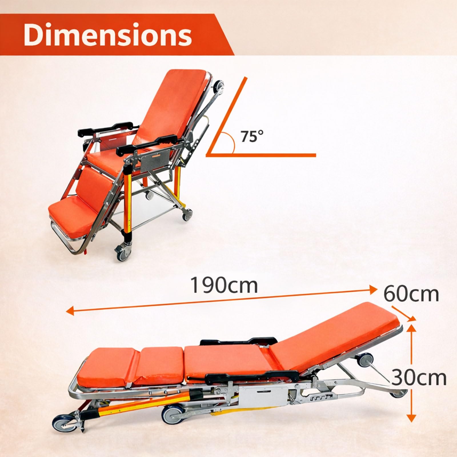 Silla plegable ligera, camilla de transferencia de pacientes y evacuación para ambulancia, rescate, capacidad de 363 libras, aleación de aluminio