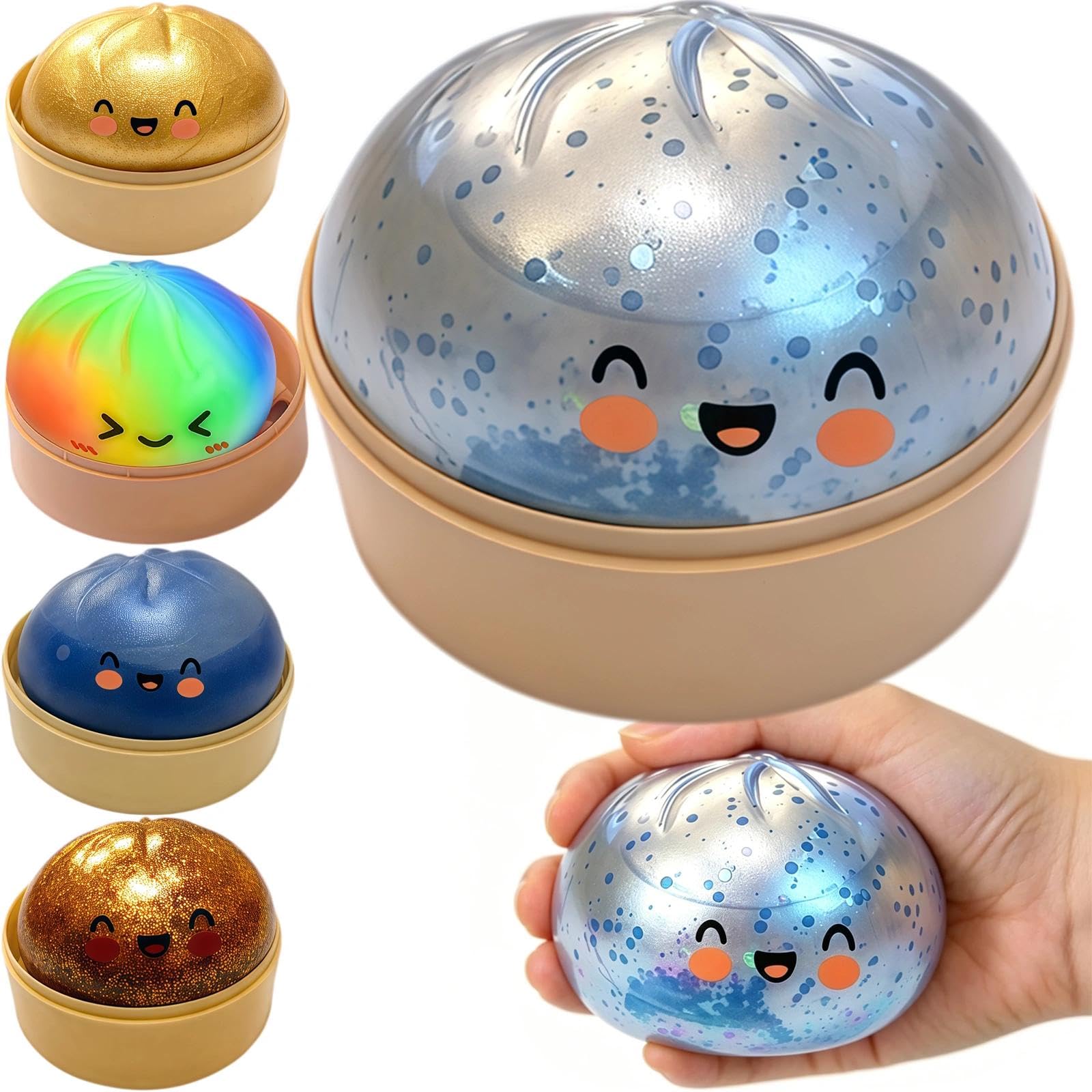 Dumpling Squishy, Glitter Silver Blue Bun Squeeze Mystery Box, Slow Rebound Decompression Ornament, Portable Relaxing Decorative Present for Daily Leisure — image 1