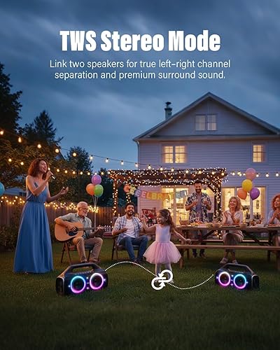 Miniatura 5 de Speakers, 80w (Peak) Portable Wireless Speaker with Lights, Stereo Loud Sound, IP67 Waterproof, Deep Bass Outdoor Speakers Bluetooth 5.3 Dual