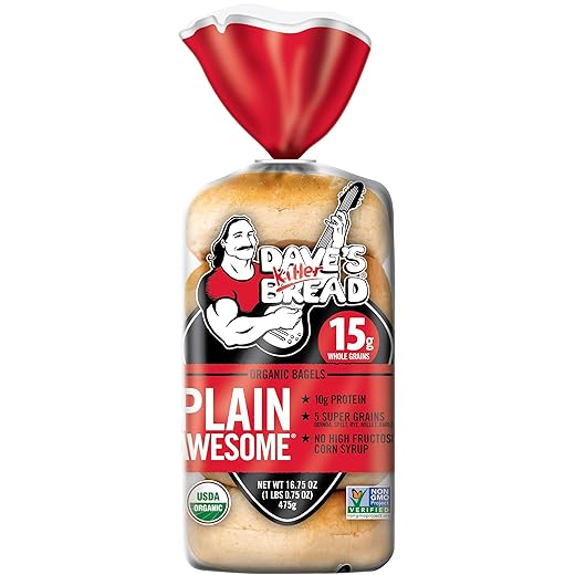 Dave's Killer Bread Plain Awesome Bagels, Organic Bagels, 15g Whole Grains per Bagel, 5 Count