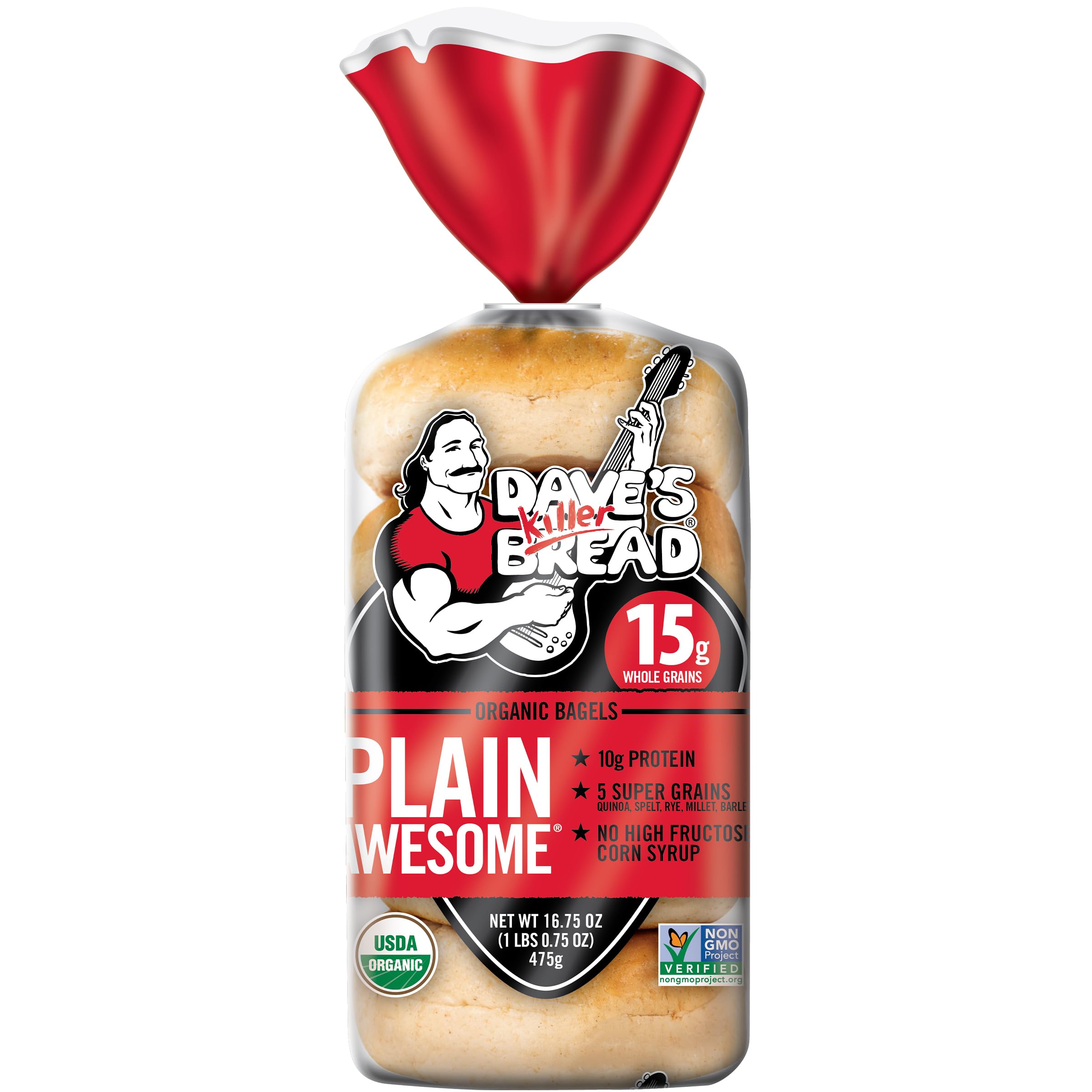 Dave's Killer Bread Plain Awesome Bagels, Organic Bagels, 15g Whole Grains per Bagel, 5 Count