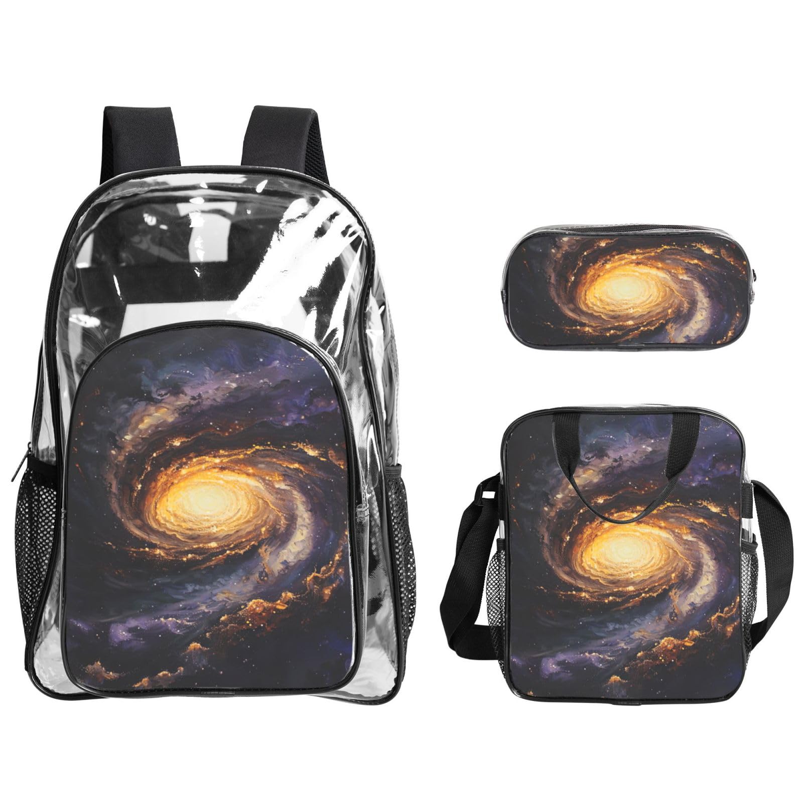 Galaxy Print - Zaino trasparente per scuola, viaggi, viaggi, viaggi, viaggi, viaggi, viaggi, concerti, 3 pezzi