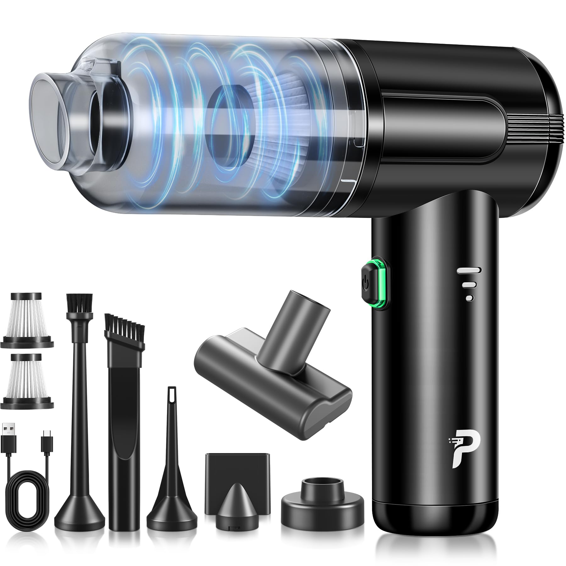 Pourbibi Aspirabriciole Senza Fili Potente, 25000Pa Aspirapolvere Auto Portatile con Motore Brushless Mini Aspirapolvere Potente per Auto Casa Ufficio Peli di Domestici