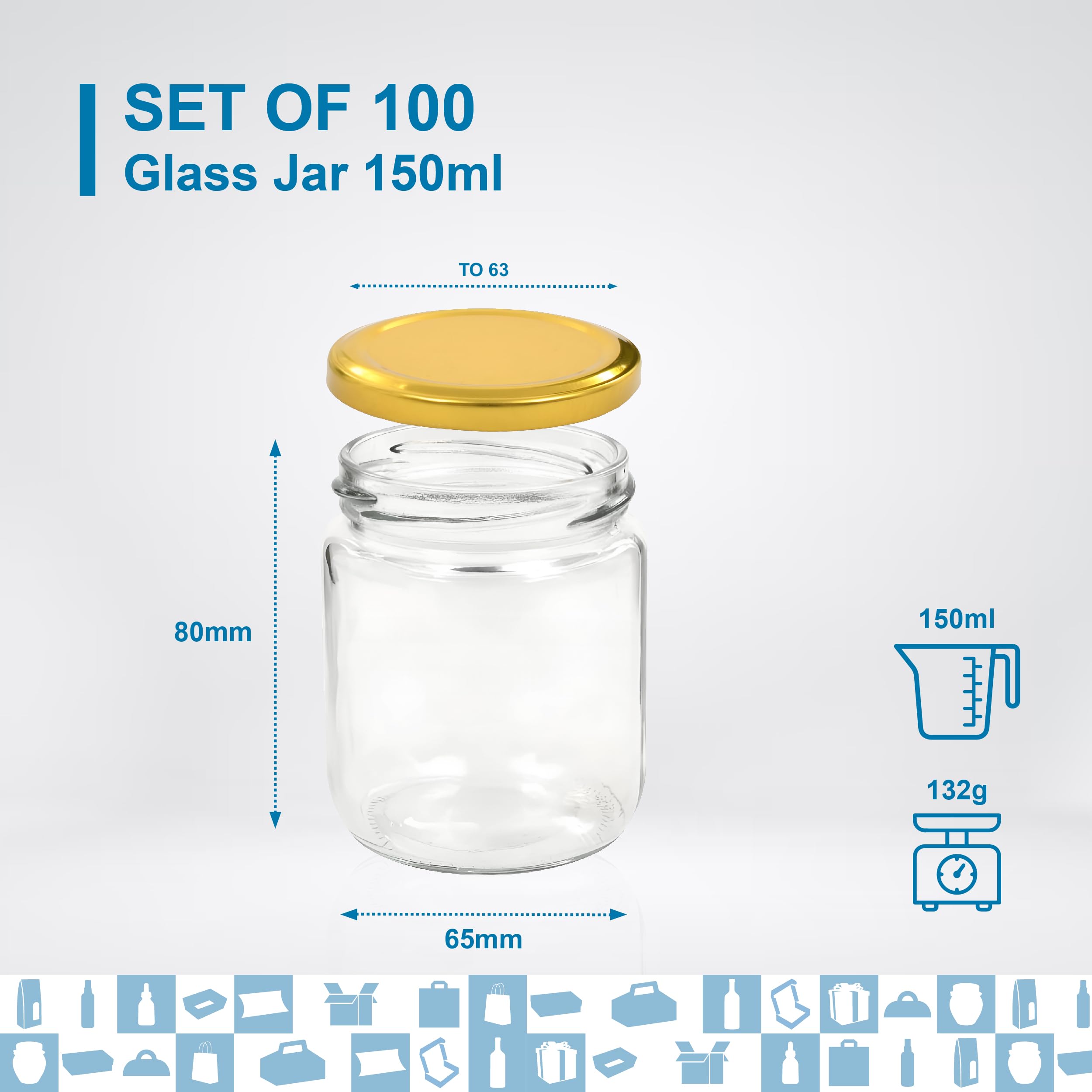 Espirito Rebelde - Lote de 100 tarros de cristal vacíos con tapa de 150 ml – Tarros para mermeladas, conservas, miel y yogur, regalos de boda