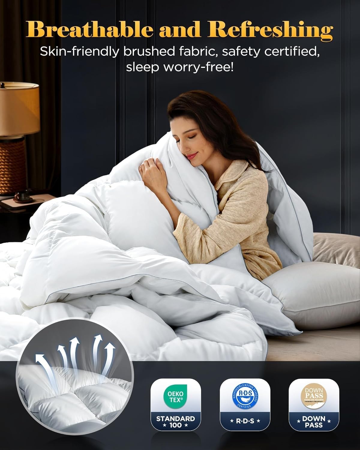 3D Baffle Box Real Down Comforter, 750 Fill-Power Ultra-Soft Down Duvet Insert, All Season White Feathers Down King Size Comforter, Medium Warm Bed Comforters, Fluffy and Cozy, 8 Corner Tabs- 106"X90" - Image 4