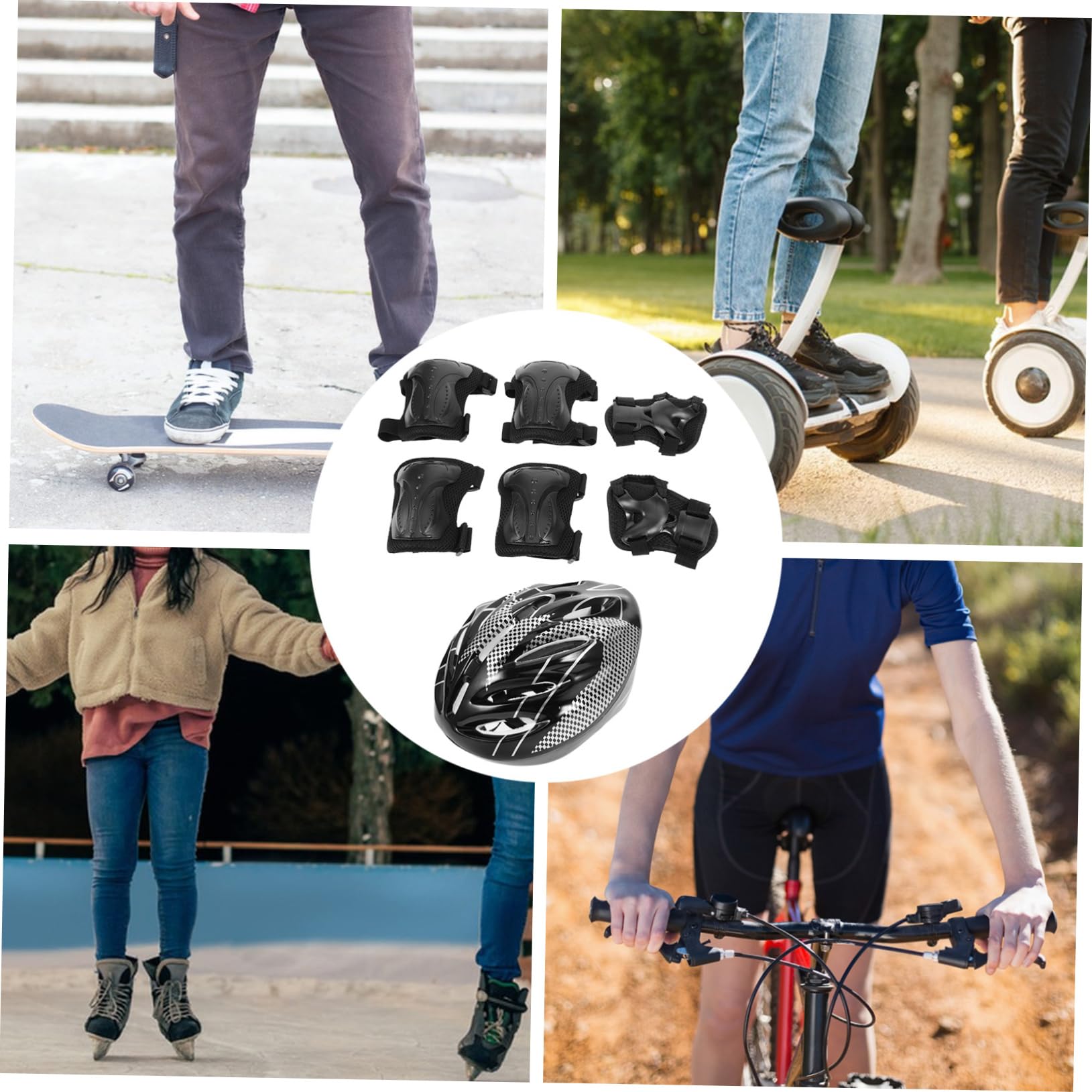 SUPVOX 1ensemble Set De Roller Skate Adulte Équipements De Sécurité Avec Casque Coudières Et Genouillères Parfait Pour Patinage Trottinette Couleur Noire